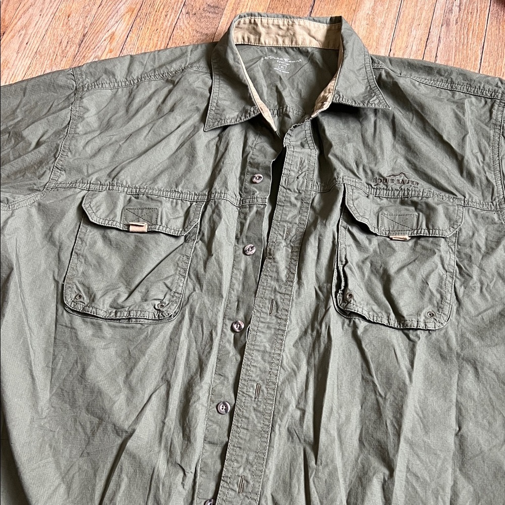 Eddie Bauer Olive Utility Button-Down Shirt